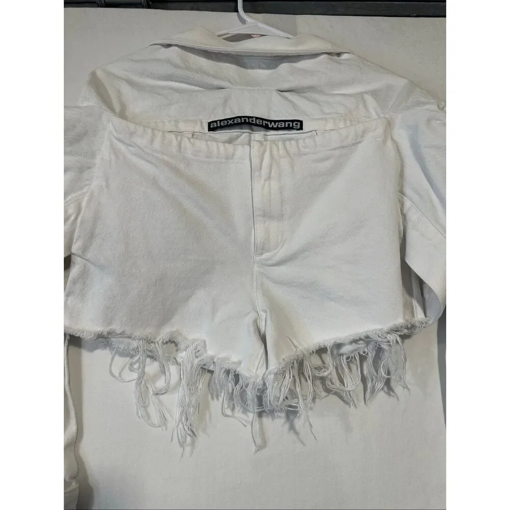 Alexander Wang Deconstructed Hybrid Denim Shorts Attached Jacket White Sz 25